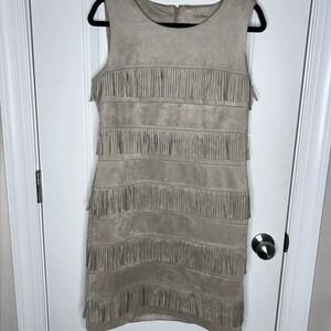 Calvin Klein Dress Fringed Sleeveless Western‎ Style Dress Tan/Beige Size 12